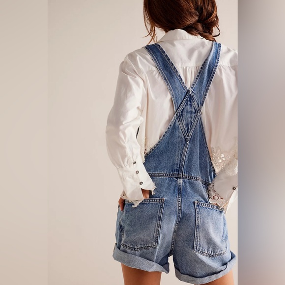 WE THE FREE Ziggy Shortalls Loose Fit Jumpsuit in Peach size L - Picture 7 of 14